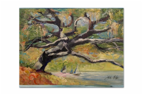 Carolines Treasures JMK1132PLMT Oak Tree on the Bay with Sailboats Fabric Place Perspective: front