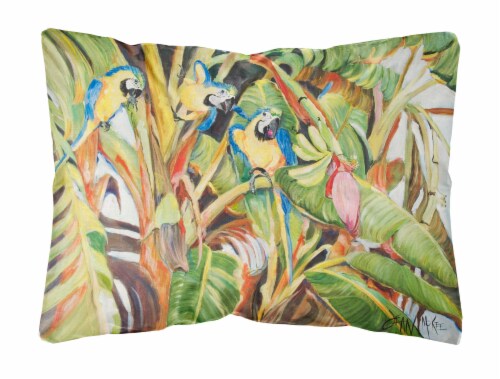 Carolines Treasures  JMK1010PW1216 Three Blue Parrots Canvas Fabric Decorative P Perspective: front