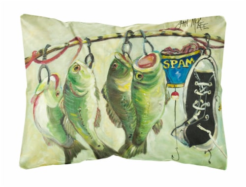 Recession Food Fish caught with Spam Canvas Fabric Decorative Pillow Perspective: front