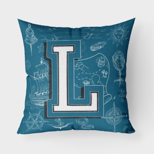 Letter L Sea Doodles Initial Alphabet Fabric Decorative Pillow Perspective: front
