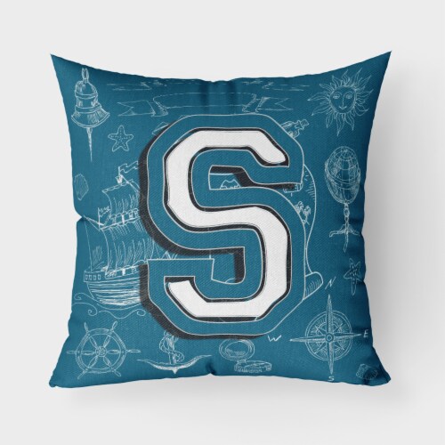 Letter S Sea Doodles Initial Alphabet Fabric Decorative Pillow, 18Hx18W