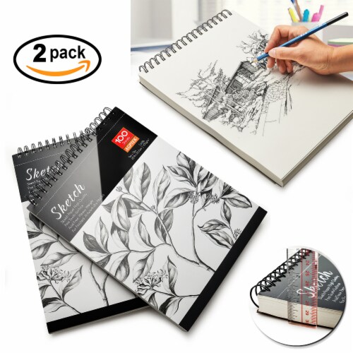 AGPTEK  Sketch Book 9X12 ，Sketch Pad 100 Sheets，2 Pack，60lb / 100g/m2 Perspective: front
