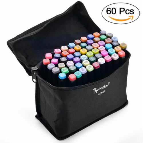 60 Colors Dual Tips Marker Pen Set with Zipper Carrying Bag, 1