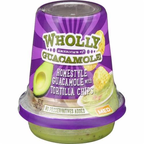 Wholly Guacamole Homestyle Medium Guacamole with Tortilla Chips Snack Cup Perspective: front