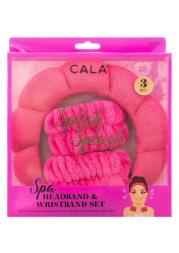 Cala® Spa Headband & Wristband Set - Hot Pink Perspective: front