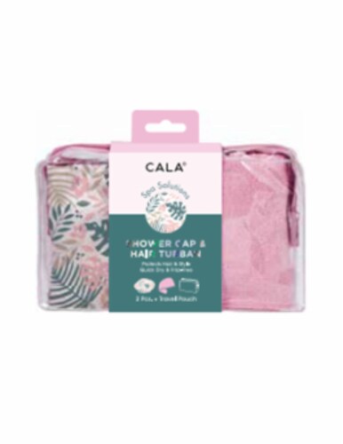 CALA Shower Cap and Hair Turban Travel Kit - Peachy Palms Perspective: front