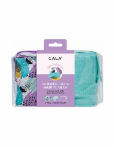 CALA Shower Cap and Hair Turban Travel Kit - Turquoise Abstract Perspective: front