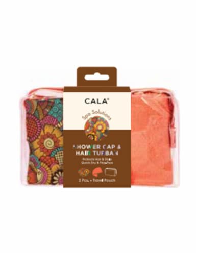 CALA Shower Cap and Hair Turban Travel Kit - Flower Power Perspective: front