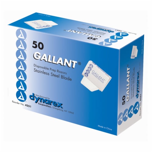 Gallant Surgical Prep Razor Single Edge Single Blade White / Blue 50 per Box 4251 Perspective: front