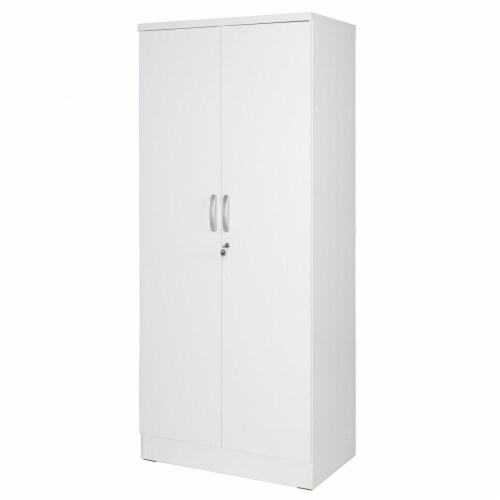 Better Home Products Harmony Wood Two Door Armoire Wardrobe Cabinet in White Perspective: front