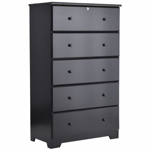 Better Home Products Isabela Solid Pine Wood 5 Drawer Chest Dresser in Black 1 Foods Co