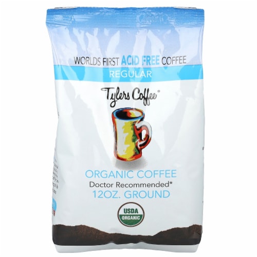 Tyler’s No Acid Organic Ground Coffee, Arabica Full Flavor, 12 oz Perspective: front