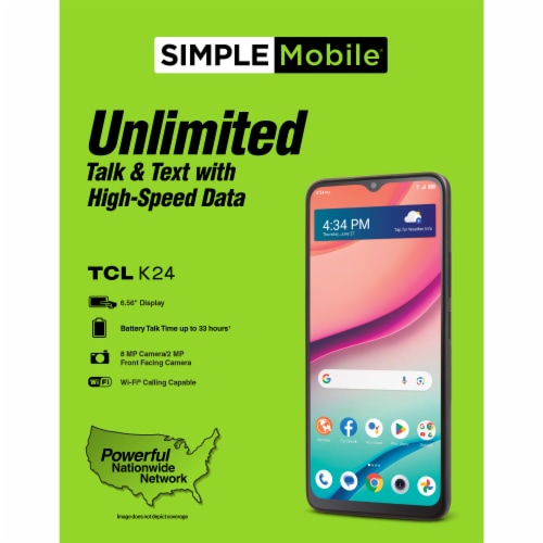 Simple Mobile TCL K24 32GB Prepaid Smartphone - Gray Perspective: front