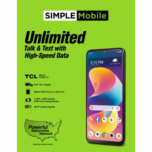 Simple Mobile TCL 50 LE Prepaid Smartphone Gray Perspective: front