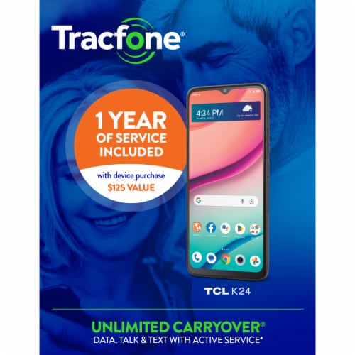 Tracfone TCL K24 with annual plan bundle 1500Min/Txt/MB Prepaid Smartphone Perspective: front