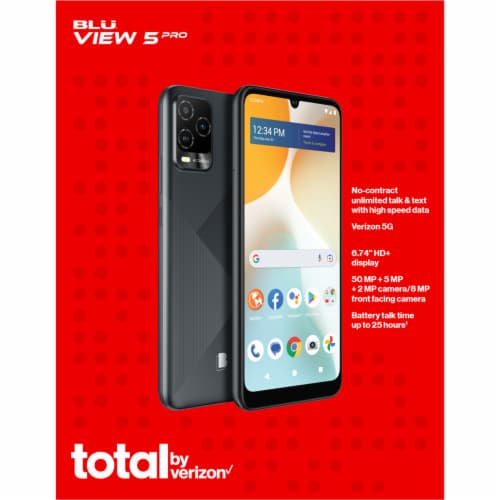 Total by Verizon BLU View 5 PRO Prepaid Smartphone Gray Perspective: front