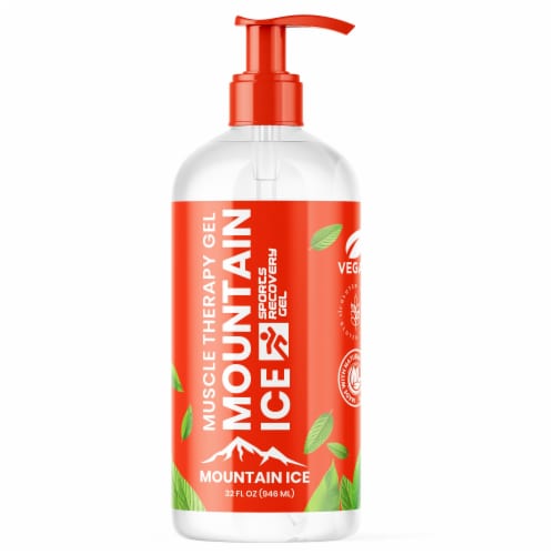 Mountain Ice Sports Recovery Muscle Pain Relief Gel 32 oz Pump Bottle Perspective: front