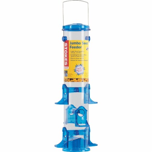 Stokes Select Jumbo Seed Bird Feeder - Clear/Blue Perspective: front