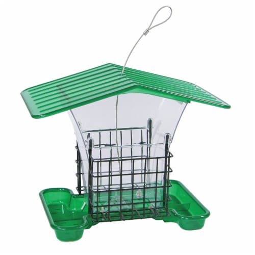 Belle Fleur Green/Clear Hopper Bird Feeder with Suet Holders Perspective: front