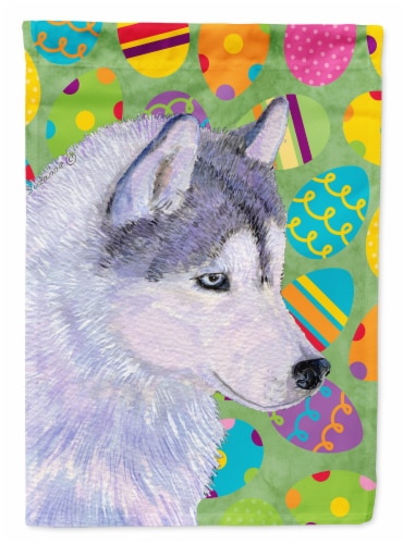 Carolines Treasures SS4809GF Siberian Husky Easter Eggtravaganza Garden Flag Perspective: front