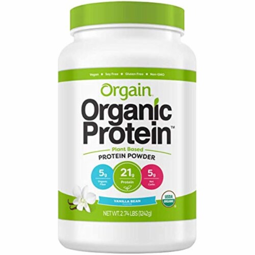 Orgain Organic Plant Based Protein Powder,Vegan, No Sugar Added - 2.74lb, Vanilla Bean Perspective: front