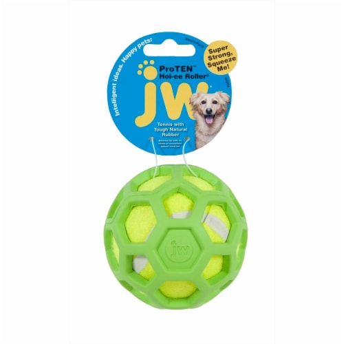 JW Pet Proten Holee Roller Rubber Tennis Ball Perspective: front