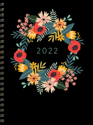 2022 Floral Wreath Medium Weekly Monthly Planner + Coordinating Planning Stickers Perspective: front