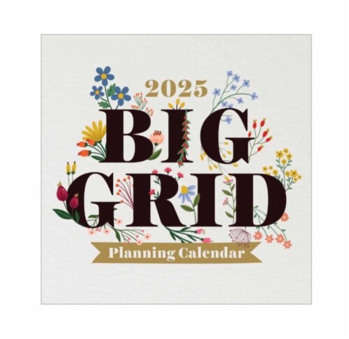 TF Publishing 2025 Big Grid Floral Wall Calendar Perspective: front