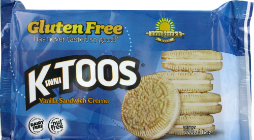 Kinnikinnick KinniToos Vanilla Sandwich Cream Cookies Perspective: front
