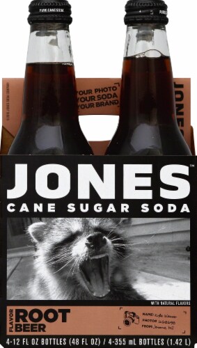 Jones Cane Sugar Root Beer Soda Perspective: front