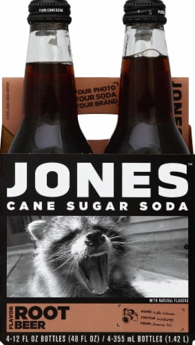 Jones Cane Sugar Root Beer Soda Perspective: front