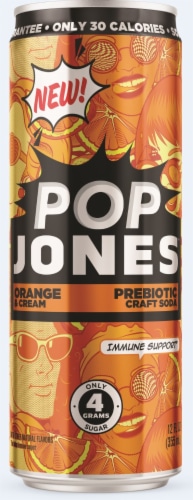 Pop Jones™ Orange Cream Prebiotic Soda Perspective: front