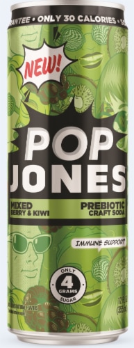 Pop Jones™ Mixed Berry Kiwi Prebiotic Soda Can Perspective: front
