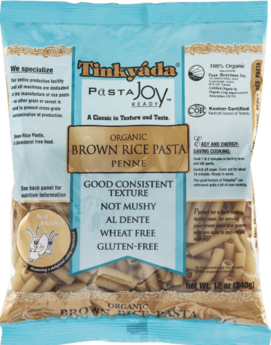 Tynkyada Organic Brown Rice Penne Pasta Perspective: front
