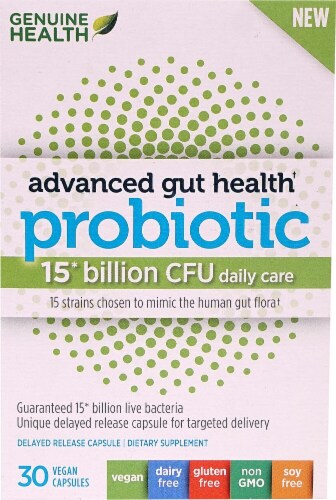 Genuine Health Advanced Gut Health Probiotic Daily Care Capsules Perspective: front