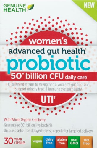 Genuine Health  Women's Advanced Gut Health Probiotic Daily UTI Perspective: front
