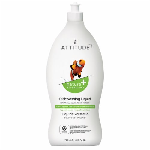 Attitude Green Apple & Basil Dishwashing Liquid Perspective: front