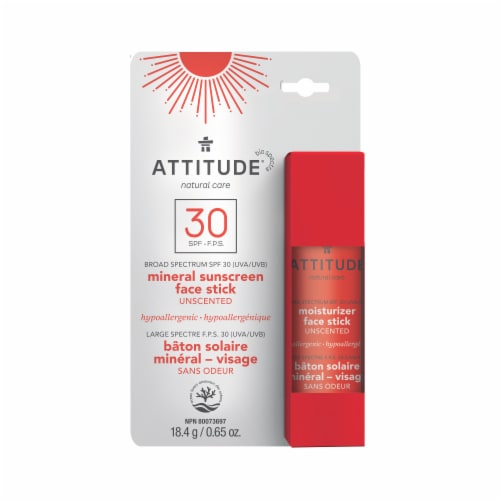 Attitude® Unscented SPF 30 Mineral Sunscreen Face Stick Perspective: front
