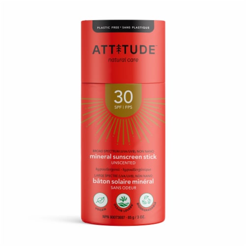 Attitude Natural Care Unscented Mineral Sunscreen Stick SPF 30 Perspective: front