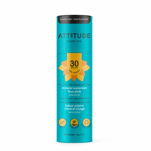 Attitude Natural Care Unscented Kids Mineral Sunscreen Face Stick SPF 30 Perspective: front
