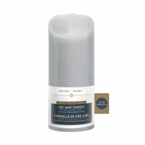 Sterno Home Expressions Flameless Wax Rustic Pillar Candle - Grey Perspective: front