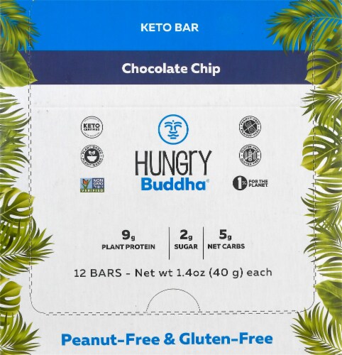 Temple Lifestyle Inc. Hungry Buddha® Gluten Free Chocolate Chip Keto Bars Perspective: front