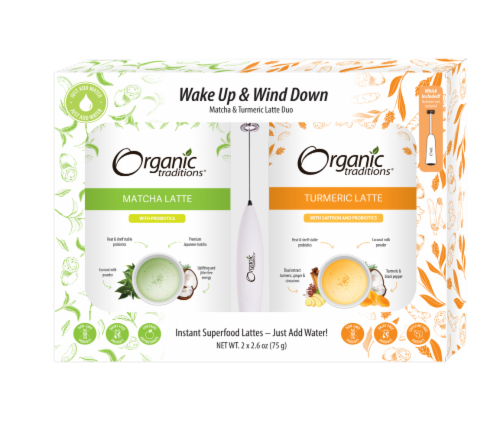 Organic Traditions® Matcha and Turmeric Latte Maker Kit Perspective: front
