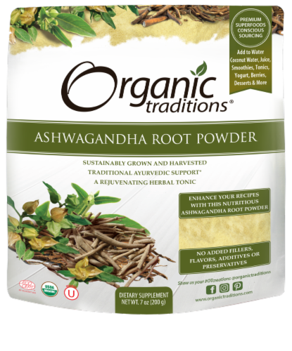 Organic Traditions® Ashwagandha Root Powder Herbal Supplement Perspective: front