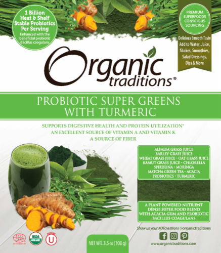 Organic Traditions® Super Greens Turmeric Probiotic Perspective: front