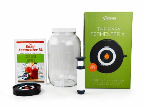 Nourished Essentials 1 Gallon Fermentation Jar Set - 1 XL Lid & 1 Jar, Pump & Recipe Guide Perspective: front