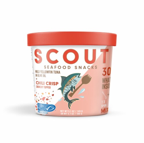 Scout Seafood Snack Wild Yellowfin Tuna Perspective: front