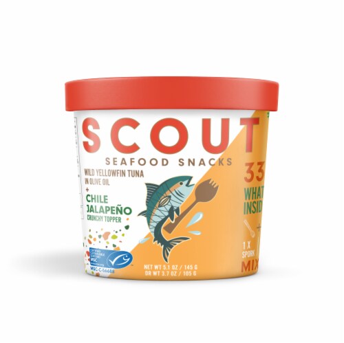 Scout Seafood Snacks Chile Jalapeno Wild Yellowfin Tuna Perspective: front