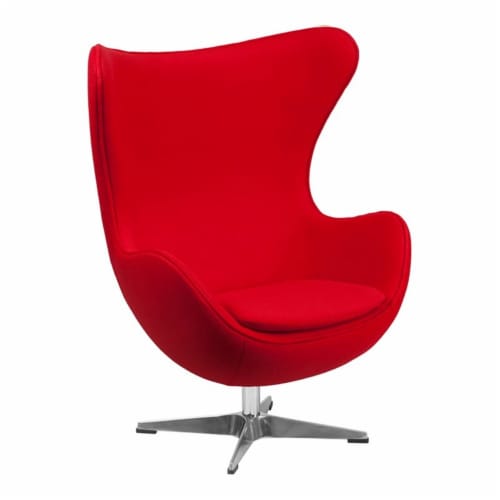MOS Cocoon Modern Wool 360 Swivel Tilt Lounge Chair in Red Finish