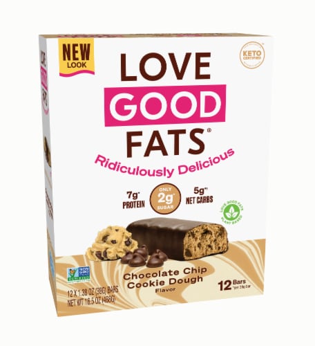Love Good Fats™ Plant Based Chocolate Chip Cookie Dough Keto Snack Bars Perspective: front